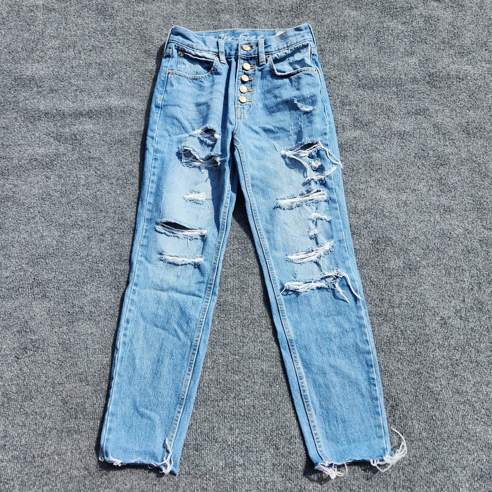 women's We The Free people Distressed Button Fly Jeans raw hem High Rise size 24